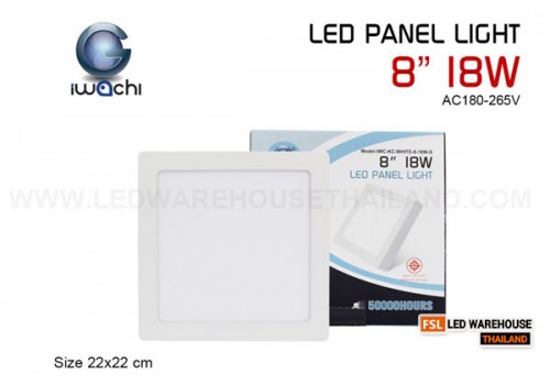 โคมติดลอย (ทรงเหลี่ยม) ขอบขาว IWACHI-KC-WHITE-8-18W-S แสงขาวและแสงวอร์มไวท์